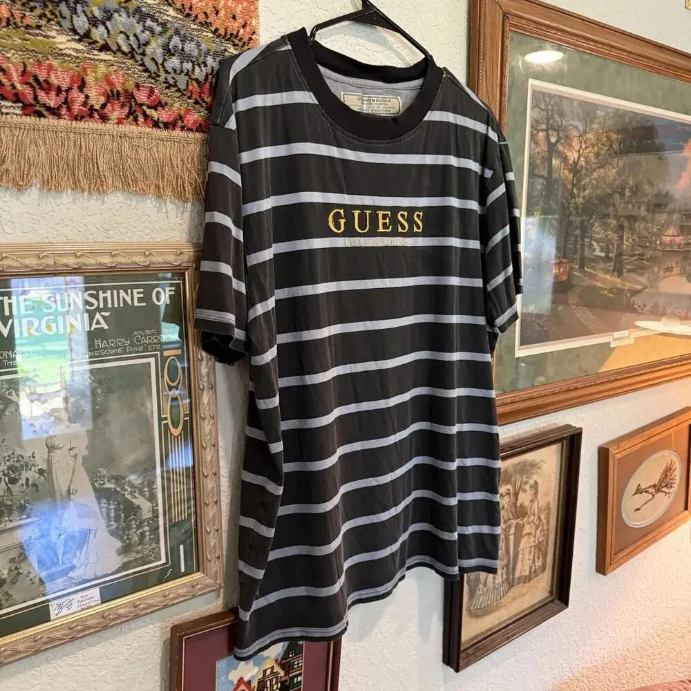 Vintage 90s Guess Originals Black And White Striped Skate Surfing Shirt Size S/M - Picture 2 of 6